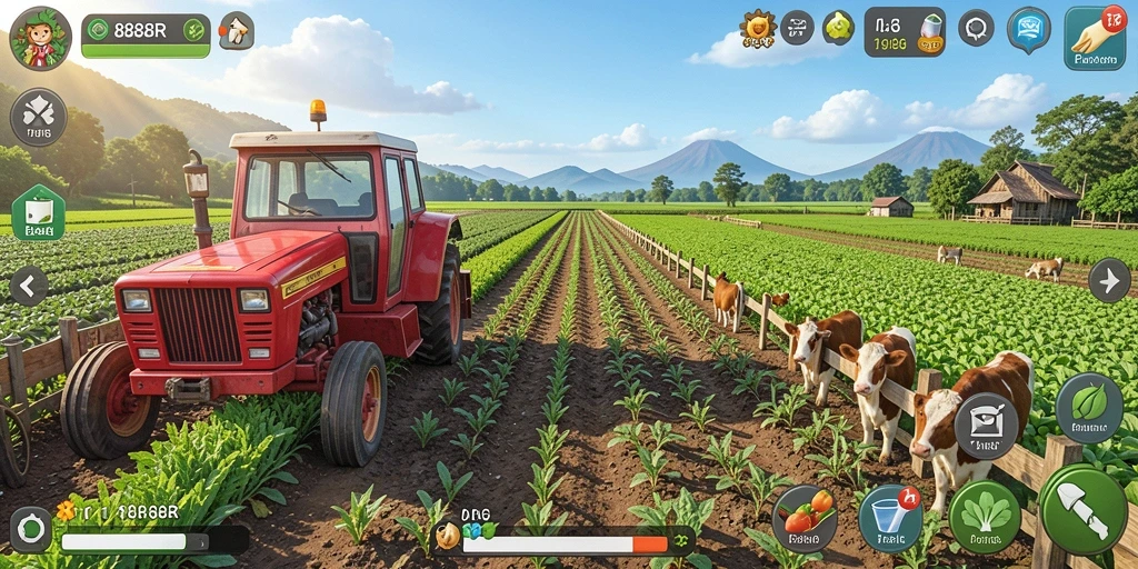 Screenshot gameplay 888R menampilkan aktivitas pertanian yang seru dan interaktif.