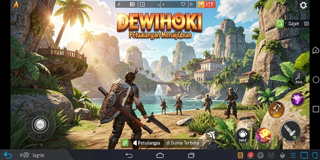 Screenshot gameplay DEWIHOKI menampilkan petualangan di dunia terbuka.