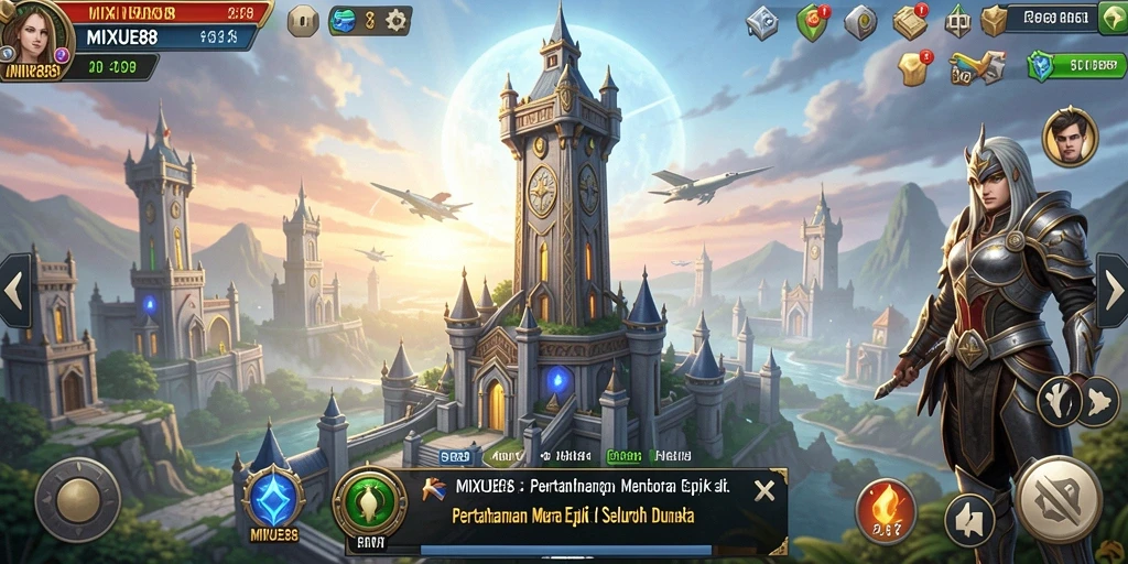 Tampilan gameplay menara pertahanan yang penuh aksi dan strategi.