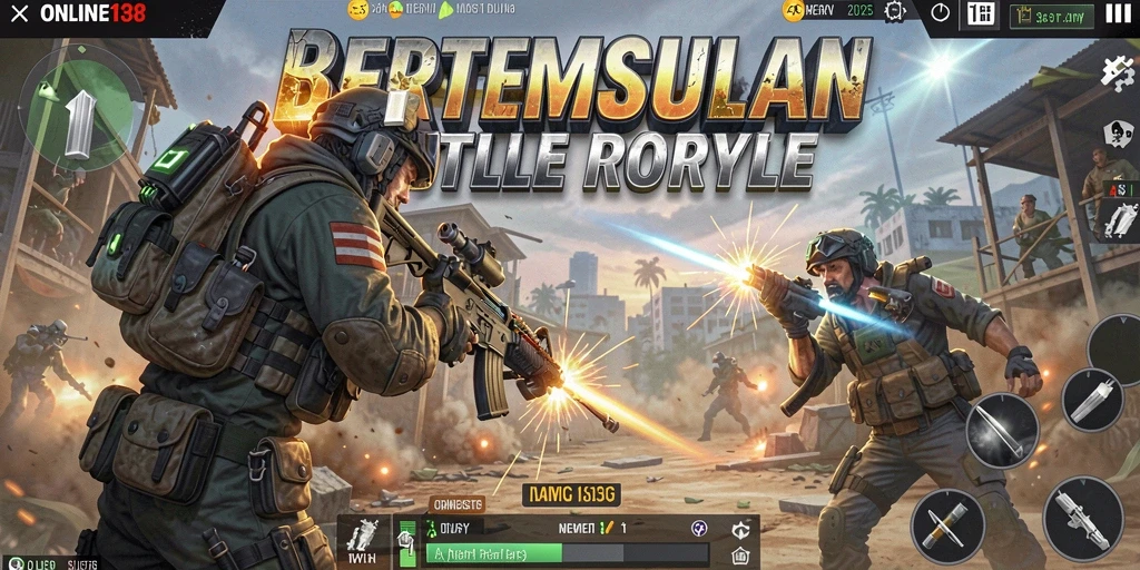 Tangkapan layar dari gameplay ONLINE138 menampilkan pertempuran seru di peta luas.