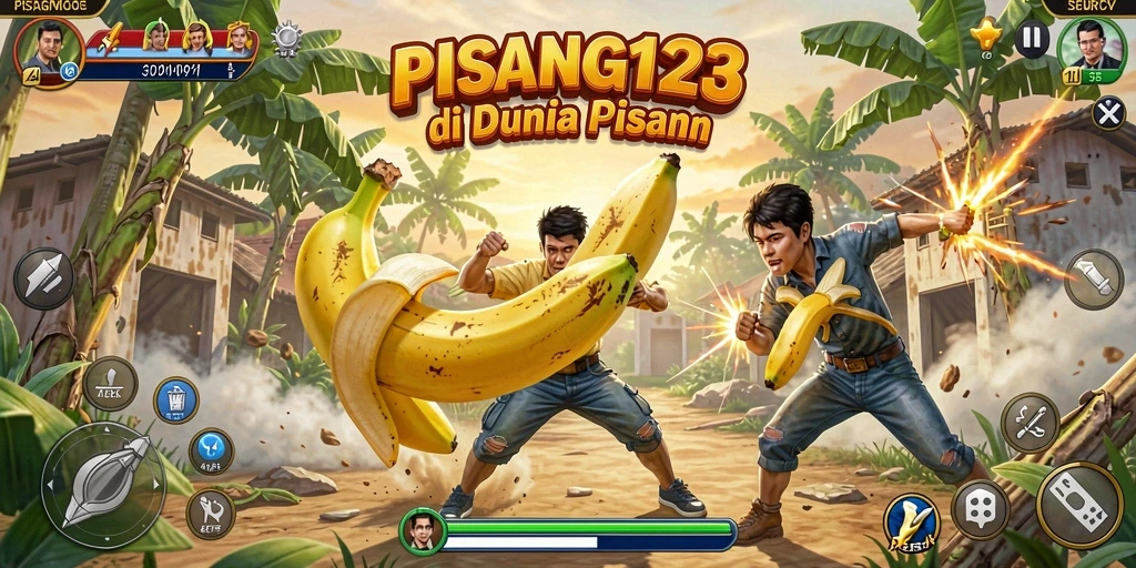 Tangkapan layar gameplay seru PISANG123 dengan karakter pisang bertarung.